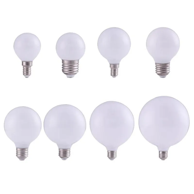 

2PCS LED Global Glass Lightbulbs Household bedroom Pendant lamp E14 E27 non flickering white warm light milk white ball Bulbs