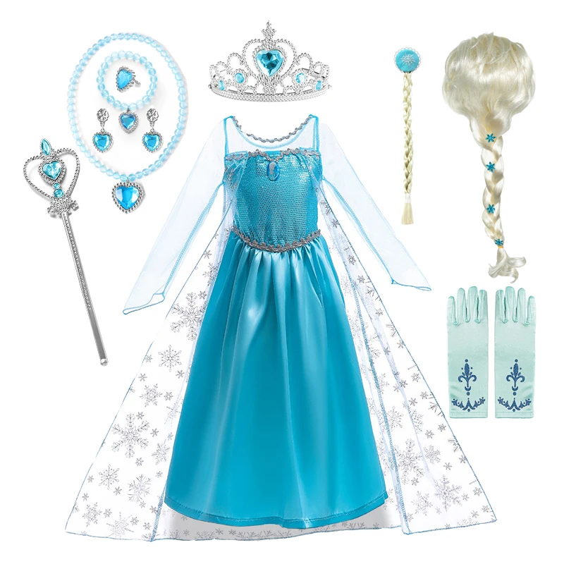 Elsa Dress for Girls Elsa Costume Snow Queen Anna Dress Cosplay Birthday Party Children Kids 2024 Halloween Girl Frozen Costume