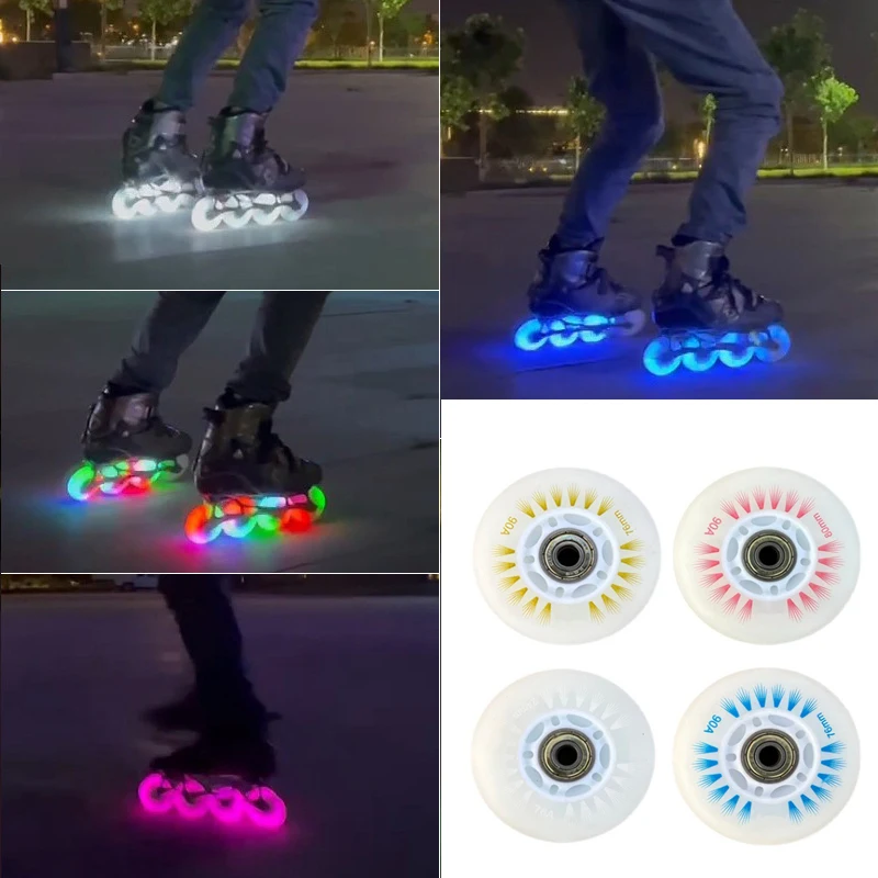 1Pc Flash Inline Skate Wielen 90a Led Verlichting Schaatsen Wiel Flash Wielen Glijdende Rolschaatsen Schoenen 76Mm 72Mm 68Mm