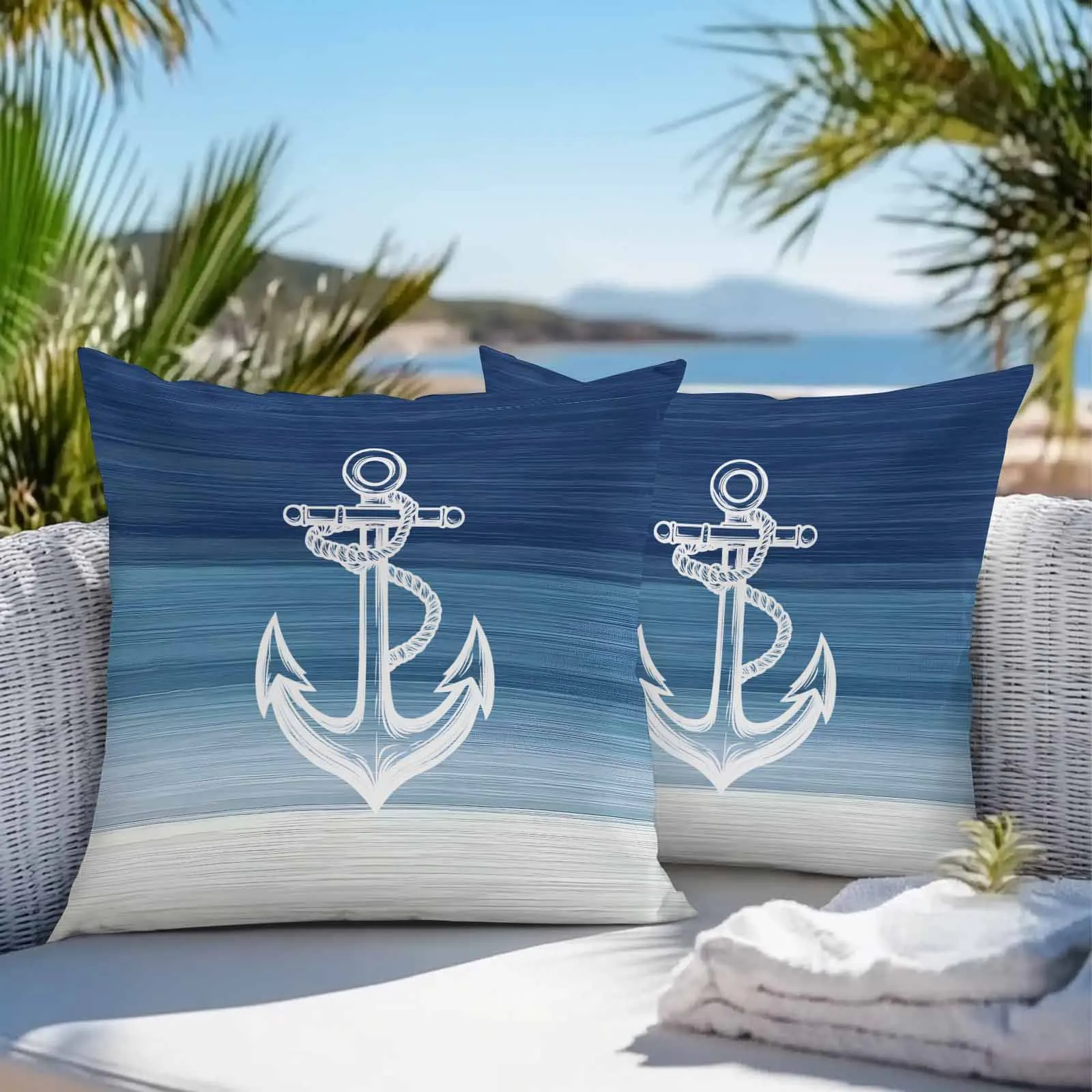 

Navy Blue Nautical Anchor Gradient 2/4PCS Waterproof Cushion Cover For Home Decoration 40/45/50/60/66cm Pillowcase