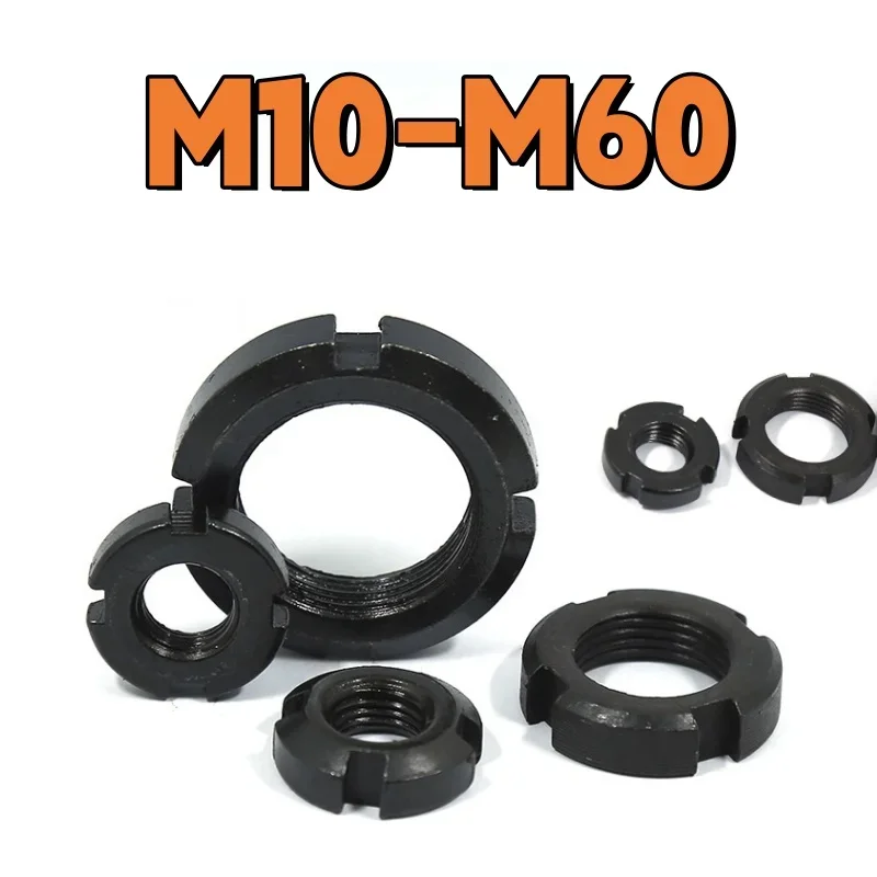 Round Nut M10 M12 M14 M16 M18 M20 M22 M24 M25 M27 M30 M33 M35 M36 M39 M40-M60 Black Carbon Steel Four Slotted Nut Retaining Nut