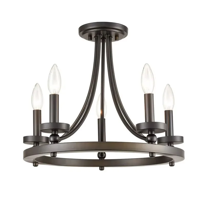 

American Chandelier Iron Art Candle Living Room Lamps Simple Personality Retro Black Dining Room Kitchen Study Ceiling Light