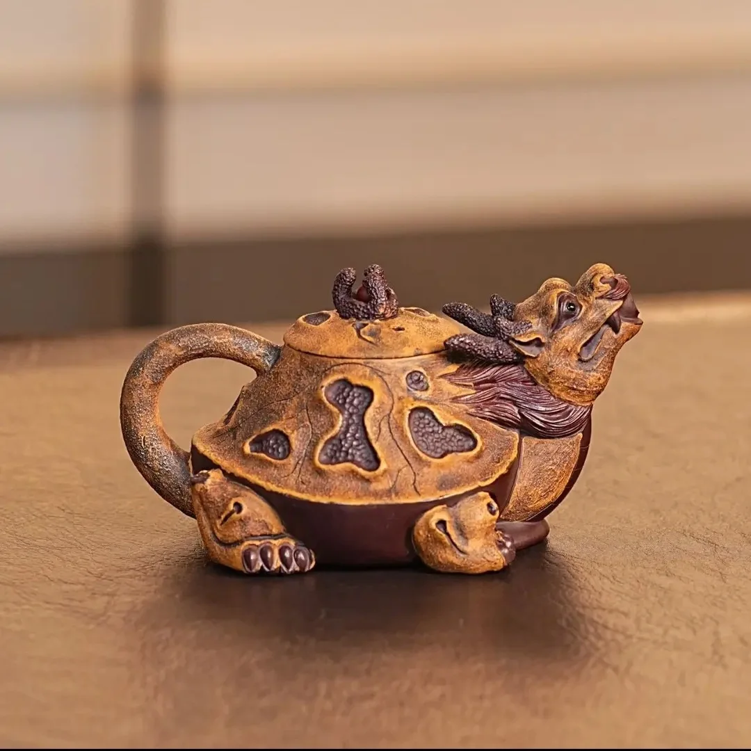 Hand‑crafted Yixing Zisha Teapot Raw Ore Purple Clay Yellow Jiangpo Clay Classic Shan Hai Jing Pixiu Divine Beast Teapot 300ml