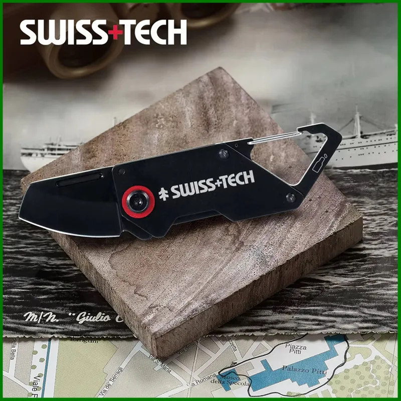 スイステックミニ折りたたみナイフマルチツールポケットナイフカラビナクリップキャンプ EDC ポータブルキーリングボックスカッター栓抜き