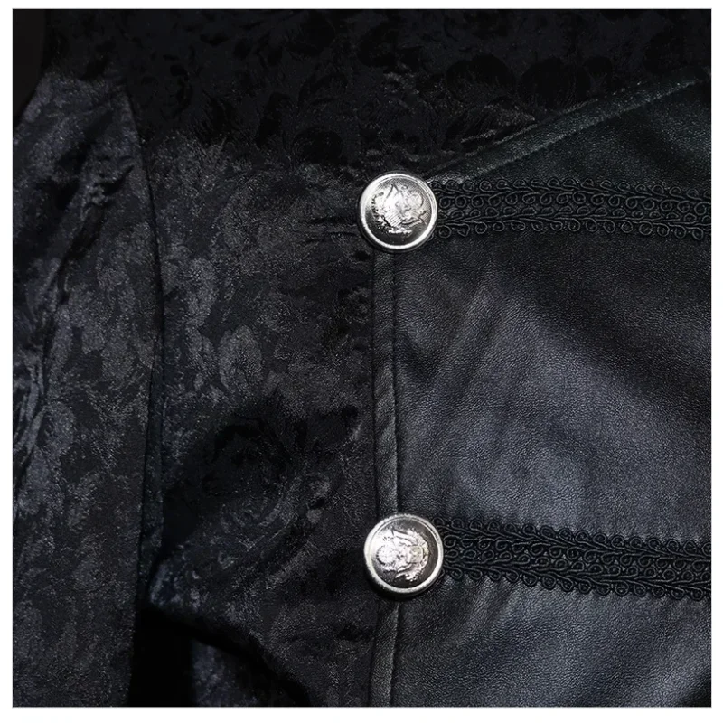 Medieval Retro Gothic Steampunk Coat New Euro-American Style Dark Red/Black/Blue for Men's Casual Outerwear