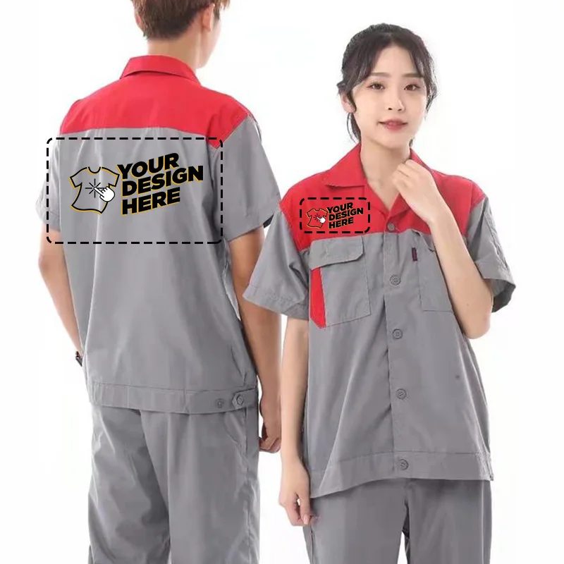 DIY LOGO spring and autumn short-sleeved overalls men's labor insurance suits workshop maintenance tooling tops