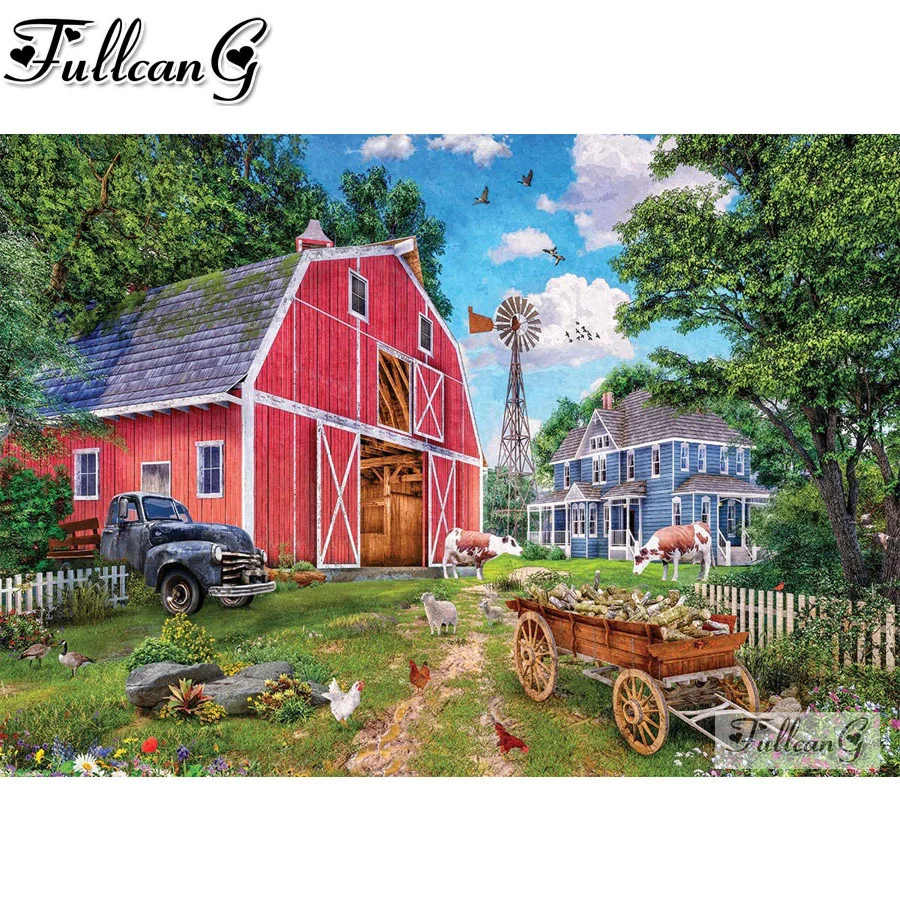 Diy Mosaic Art Family Farm Diamond Painting cross stitch landscape house Full Square round Rhinestone Picture Home Decor AA3815