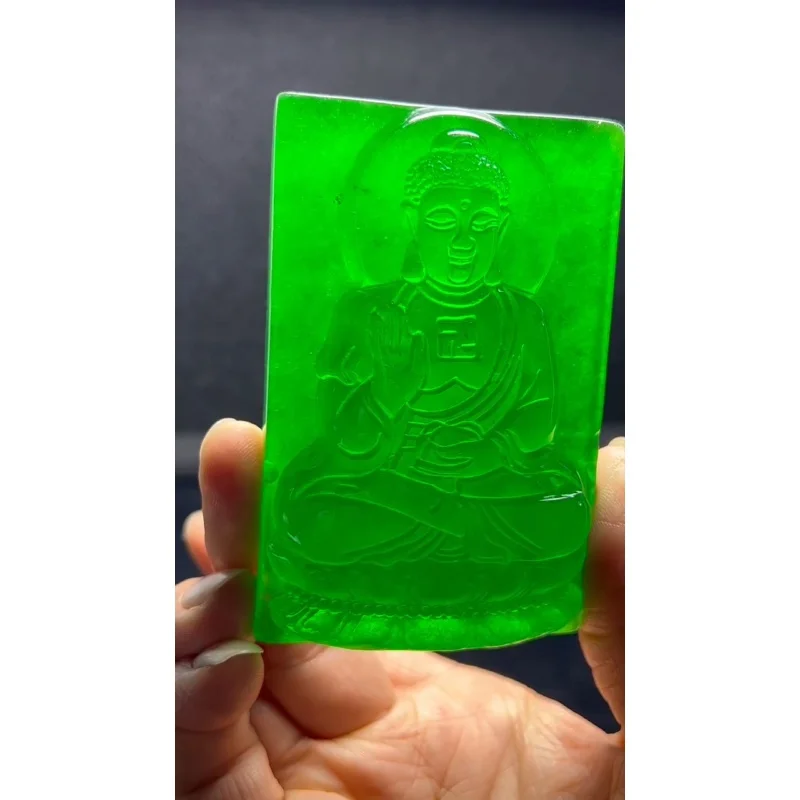 Certified Nature A Ice Green jade Jadeite Carved Guanyin Pendant&Necklace Amitabha