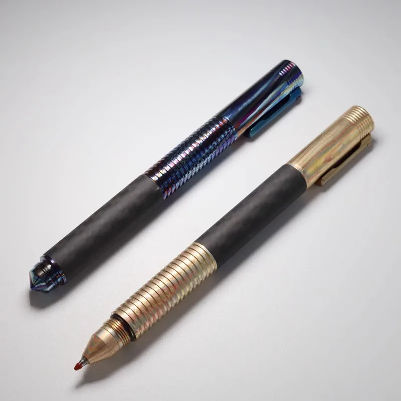 

Titanium/Brass Damascus+Carbon Fiber Ball Point Pen Ballpoint Gift Pocket Gel Pen Window Breaker