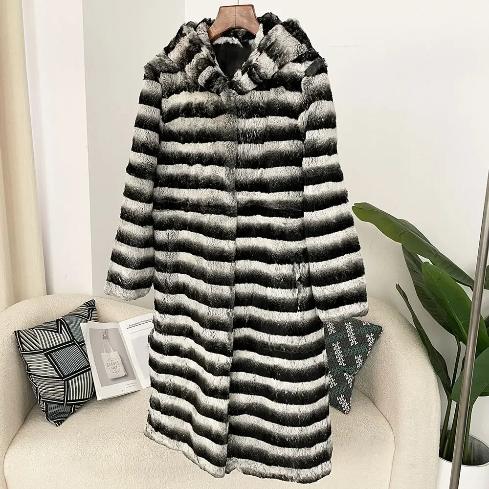 

OFTBUY New Black White Fancy Long Fur Coat Winter Real Rabbit Fur Coat Women Fashion New Warm Comfortable Leather Fur Jacket