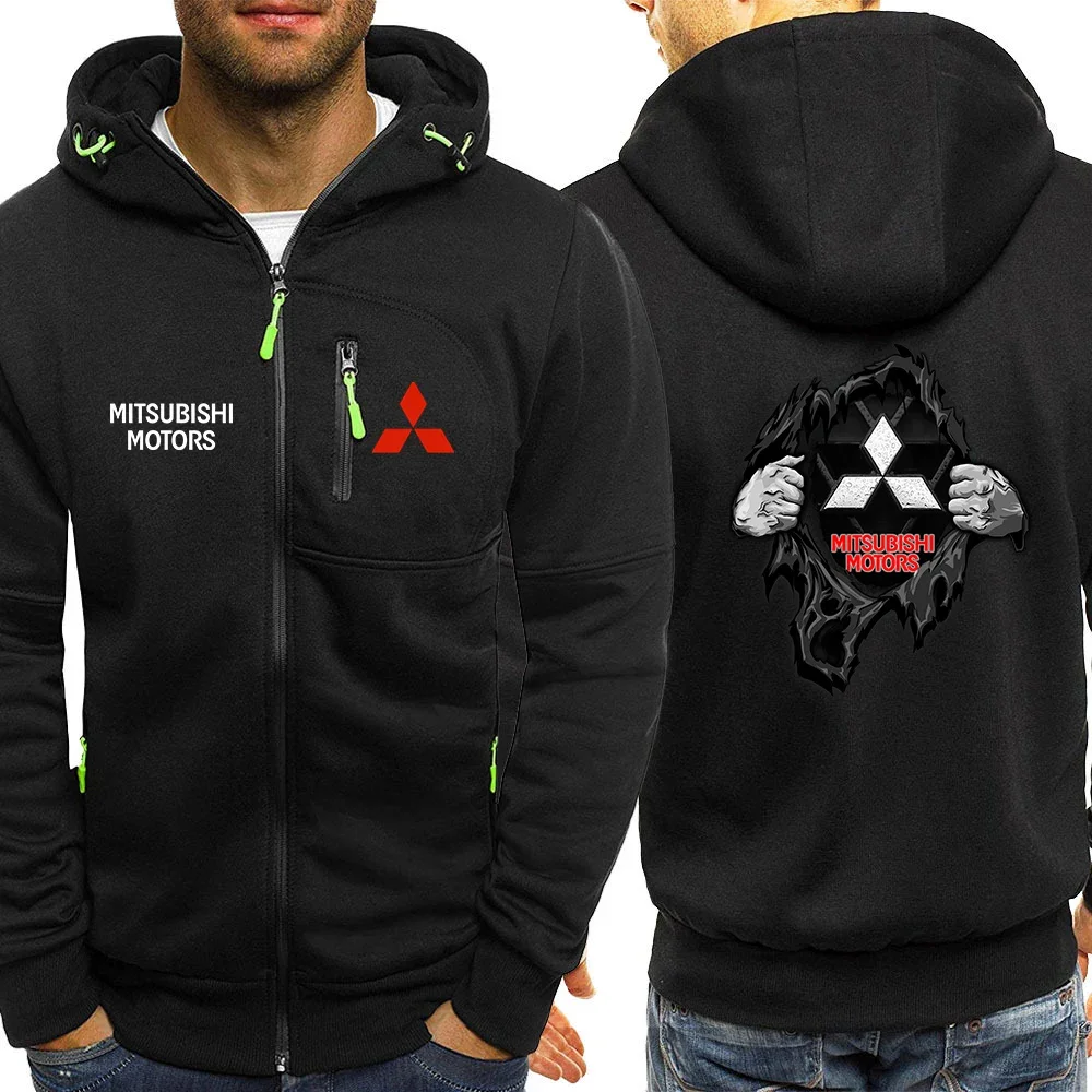 Men Motorcycle For Mitsubishi Training Gym Sportswear Zipper Hoodie Sports Hooded 2-piece Top With Pants Black Sweatshirts