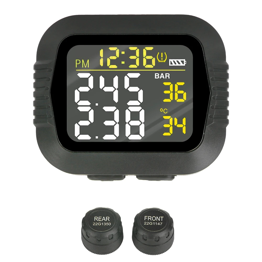 With 2 External Sensors Temperature Alarm Tire Pressure Monitoring System Motorcycle TPMS Real Time LCD Colorful Display