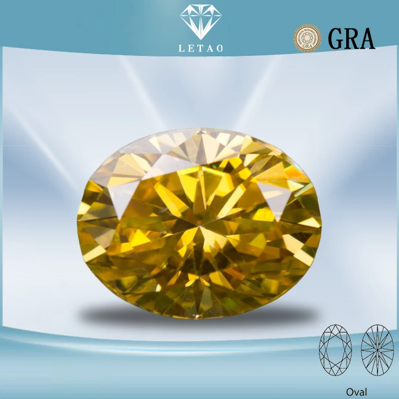 

Moissanite Stone Golden Yellow Color Oval Cut Lab Created DIY Jewelry Rings Earrings Making with GRA Certificate