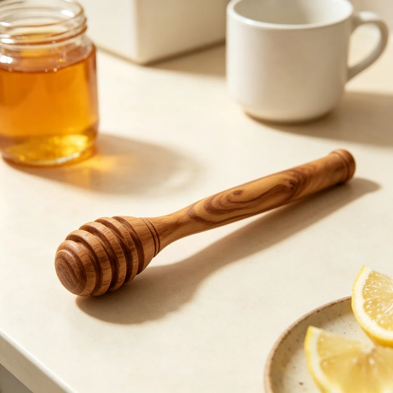 Olive Wood Honey Dipper Stick Wooden Honey Scoop Multi‑Thread Design Creative Stirring Rod for Coffee Milk Tea Jam Kitchen Tool