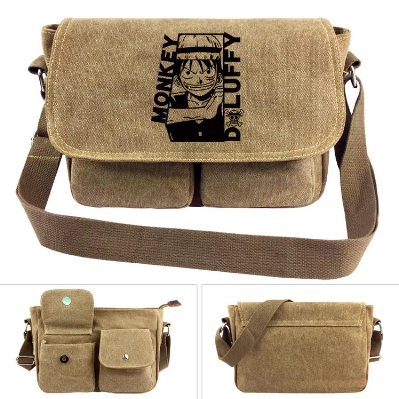 Cartoon One Piece Luffy Canvas Shoulder Bag Crossbody Bag Roronoa Zoro Retro Backpack Casual Bag Student Schoolbag Gift Toys