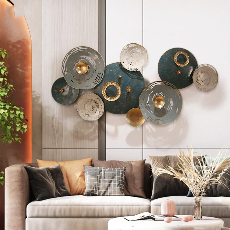 European Luxury Wrought Iron Round Shape Accessories Home Livingroom Wall Hanging Ornaments Decoration Lobby Sticker Crafts