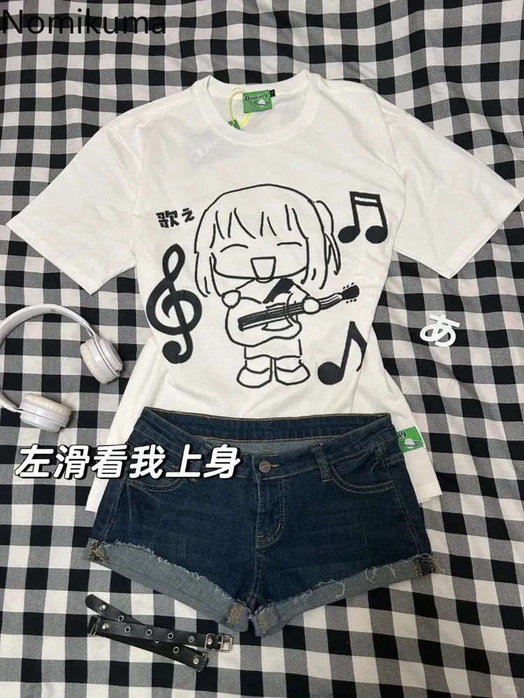

Белые футболки, летняя женская одежда, японские футболки, хлопковая футболка с героями мультфильмов, топы Y2k, повседневные шикарные футболки с круглым вырезом и короткими рукавами