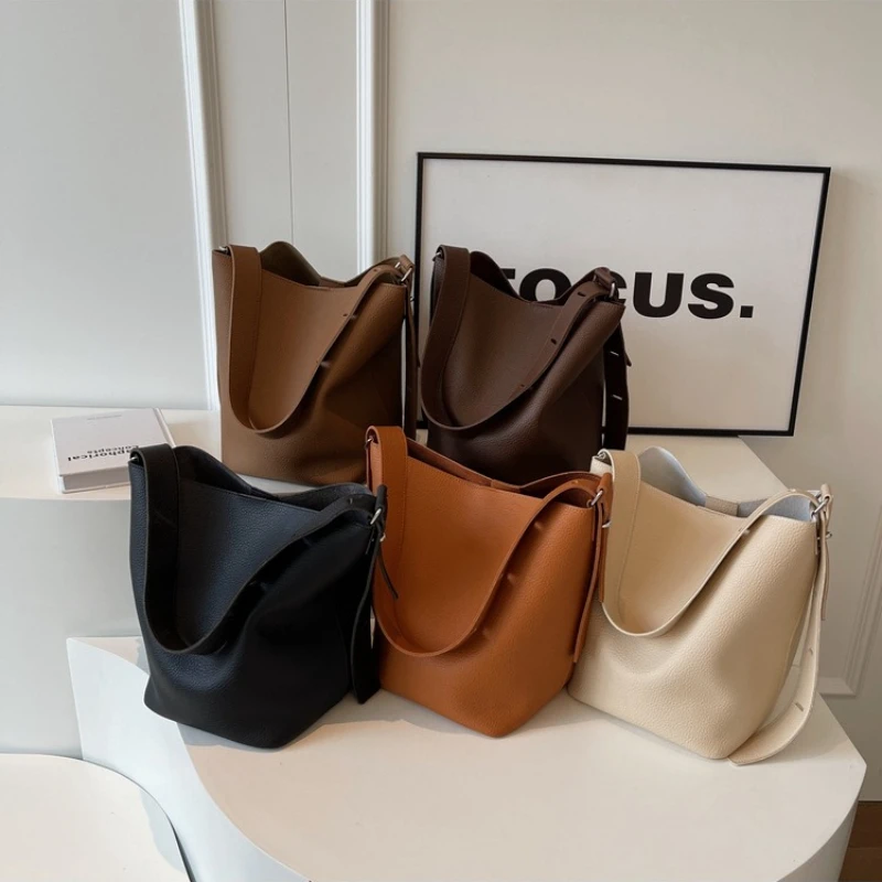 

2Pcs/Set Classic Bucket Bag PU Leather Women's Handbag Designer Bag Luxury Grocery Bag Female Shoulder MessengerBag Purse Bolsas