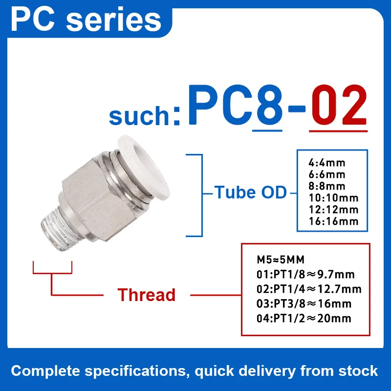 Raccordi pneumatici bianchi filettatura maschio PC BSP M5 1/8 1/4 3/8 1/2 connettore dritto a innesto rapido tubo tubo HoseOD 4 6 8 10 12mm