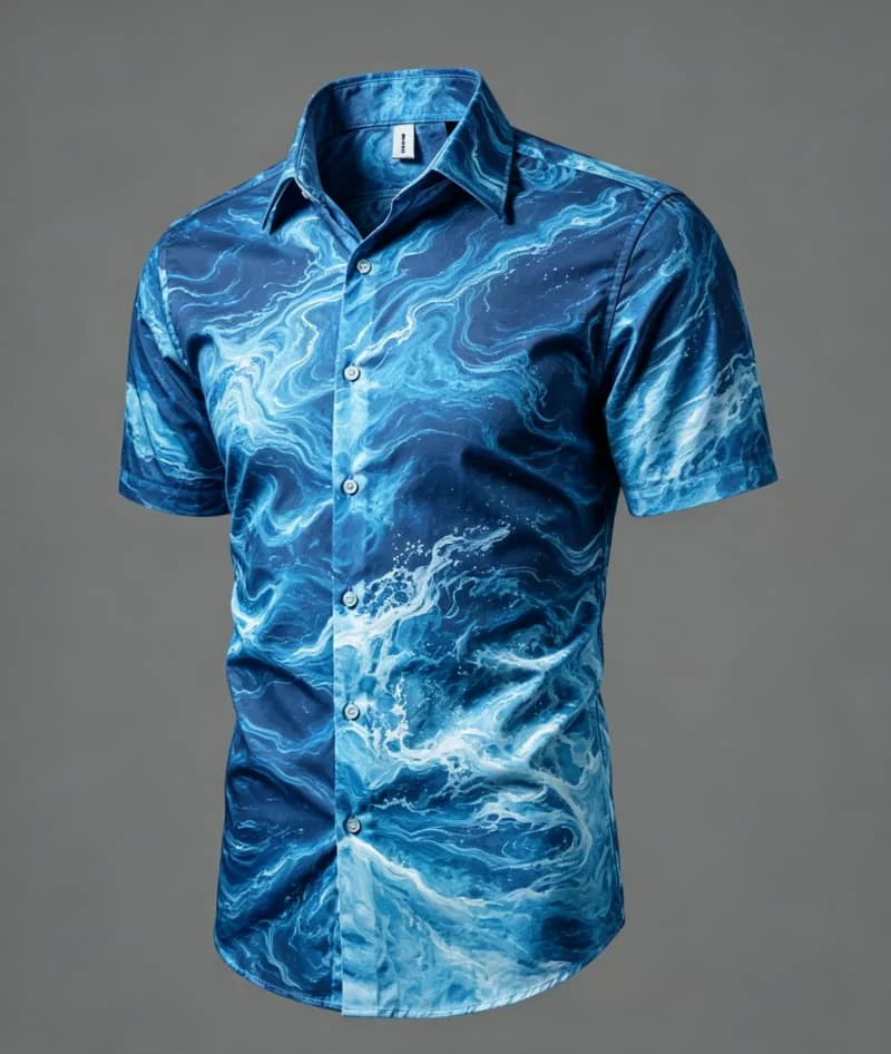 26-27 fluid&abstract Line Printed 3D Short Sleeved shirt, Clean And Artistic charm, Suitable For Personalized Street Wear