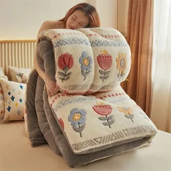 Winter Thicken Blanket Quilt Lamb Wool Double Layer Thick Warm Blanket 150/180/200 Comforter Throw Blankets for Beds Bedding 이불