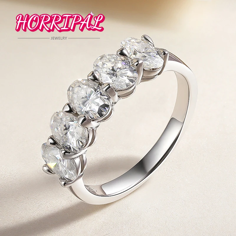 

HORRIPAL GRA D VVS1 Oval Cut Moissanite Ring Unique Jewelry S925 Silver With 18k Platinum Plated Eternal Love Band Ring For Lady