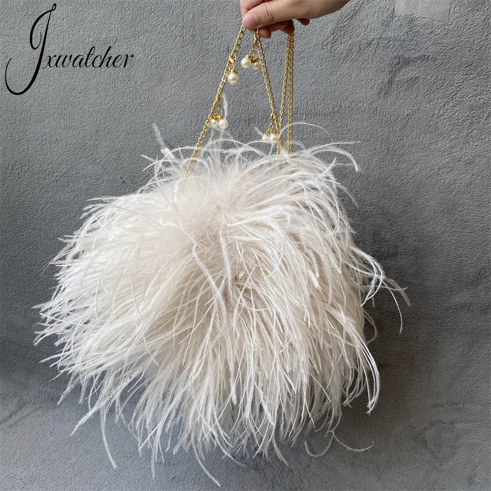 Jxwatcher Designer Ostrich Feather Wallet Evening Party Handbag Women Wedding Clutch Bags Lady Fashion Chain Shoulder Bag Purse