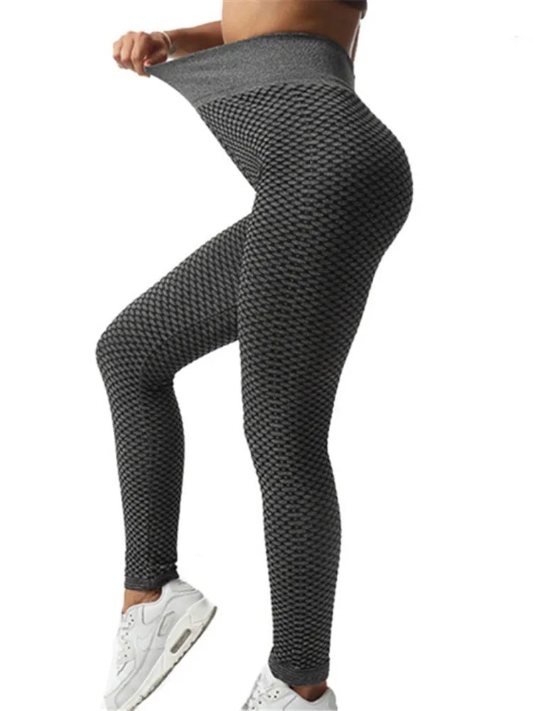 

YRRETY Honeycomb Leggings Seamless Workout Push Up Stretchy Fitness Gym High Waist Yoga Pants Running Jogging Black Tights Wear