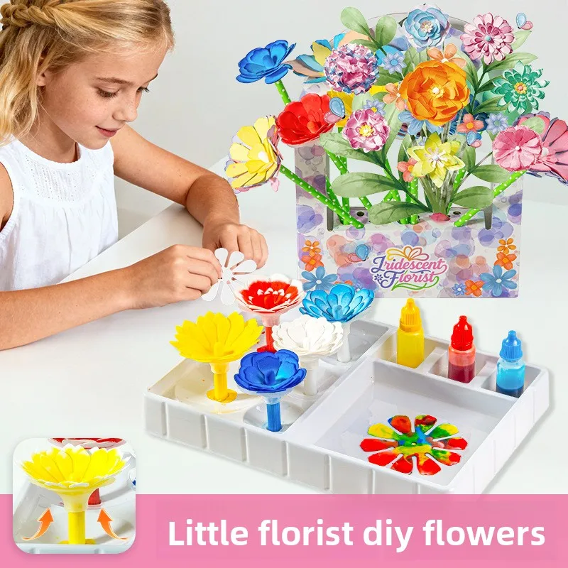58 pçs cor flores diy decoração blocos de construção líquido tie dye brinquedos conjunto botânico tijolos conjunto artesanato presente para meninas amigos crianças