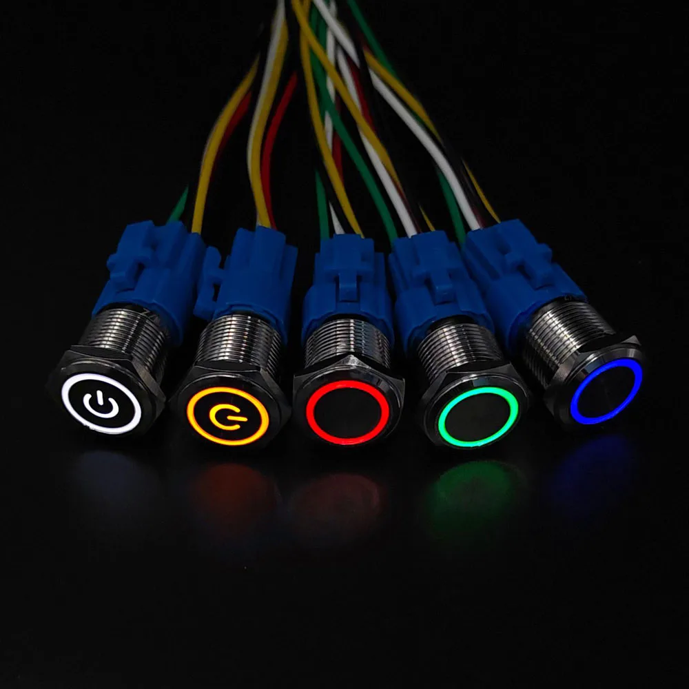 20pcs 16/19/22mm PC Power LED Light Metal Button Switch Waterproof Flat head 3V 5V 6V 12V 24V 220V Momentary Latching Red Yellow