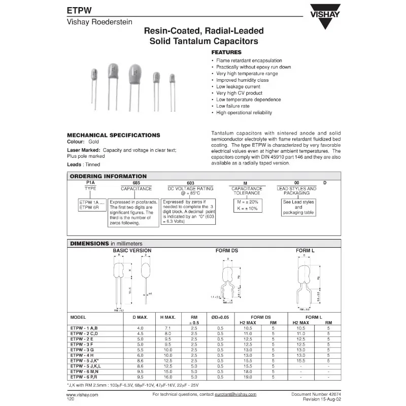 5PCS/20PCS VISHAY-ERO/ROE ETPW series 47uF/16V47uF tantalum capacitor short foot