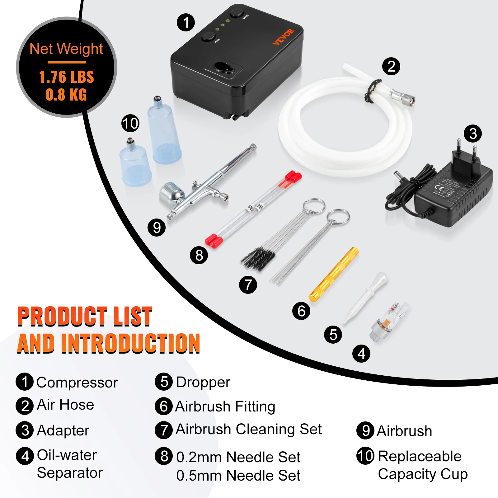 VEVOR-Kit de aerógrafo de doble acción con compresor de Control de arranque/parada automático de alta presión 30PSI para pintura de pasteles, modelo de maquillaje de uñas