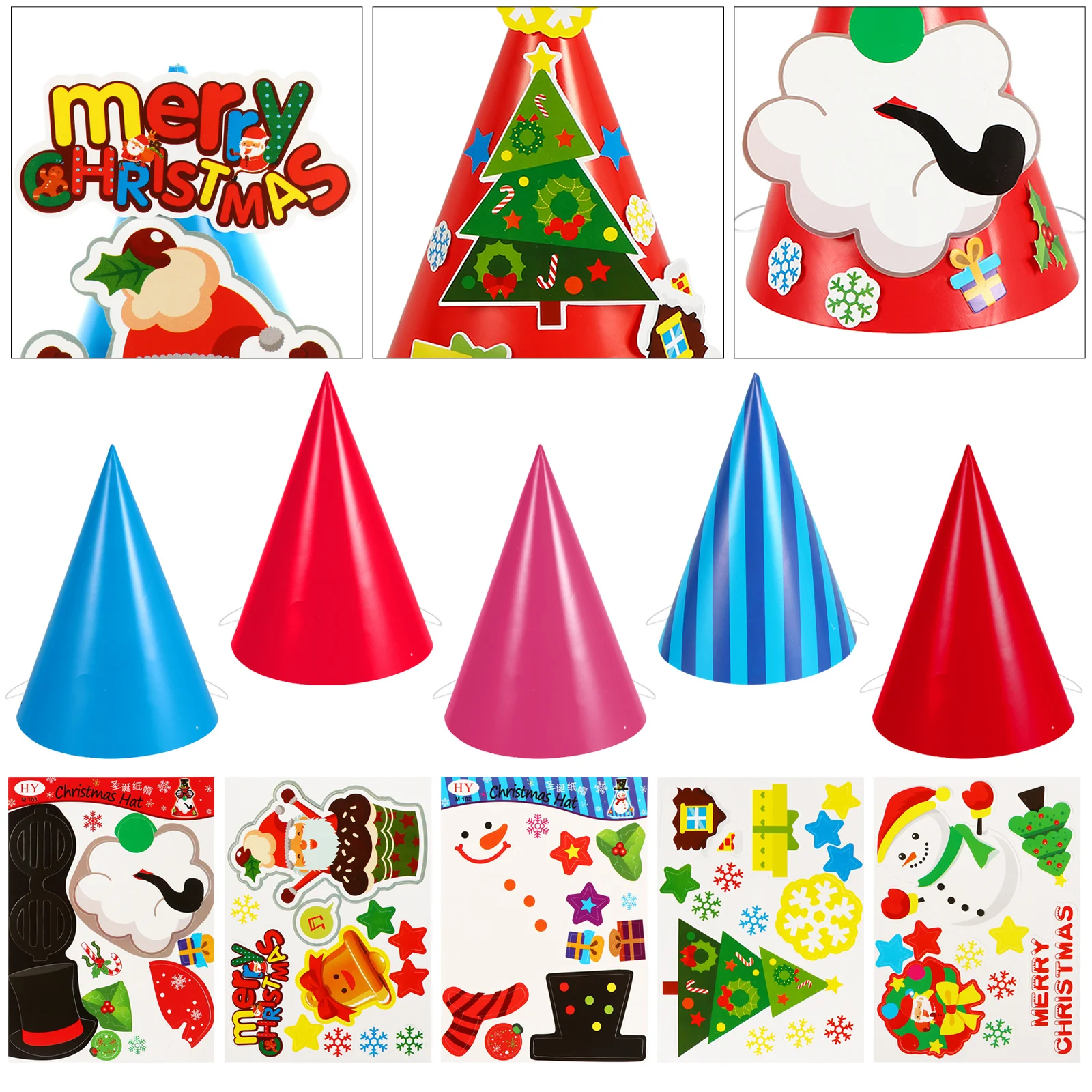 

5Pcs Christmas DIY Hat Kits Paper Craft Materials Holiday Party Favors Handmade Ornaments for Kids and Adults Creative Fun