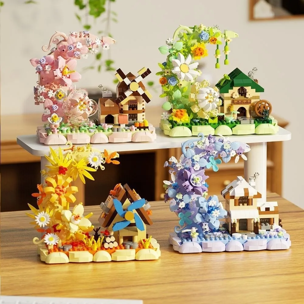 Mini Size Building Blocks Four Seasons Educational Greenhouse Blocks Creative Forest Bricks Windmill Tree House Blocks