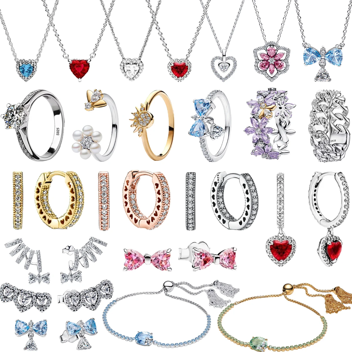 Special Offer 925 Sterling Silver Heart Flower Ear Stud Ring Pendant Bead Fit DIY Women's Bracelets Necklaces Jewelry Gifts