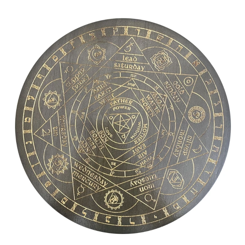 

Witch Divination Pendulum Board Seven Crystal Energy Disk Oak Carved Astrolabe Altar Pendulum Prayer Ceremony Dropship