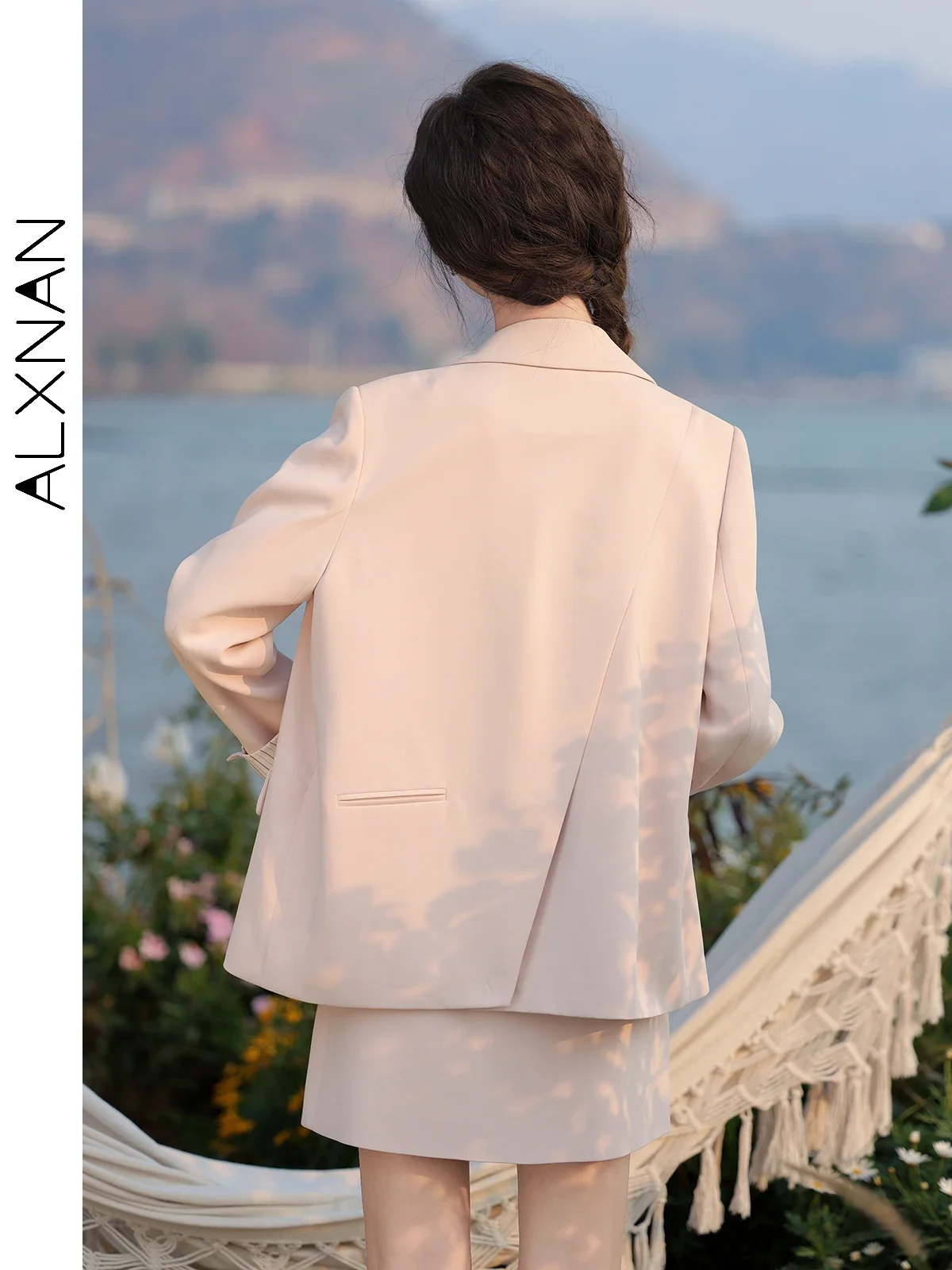 ALXNAN-Mini Jupe Trapèze Rose Unie pour Femme, Vêtement Décontracté, Taille Haute, Vendu Mathiément, Collection Automne 2024