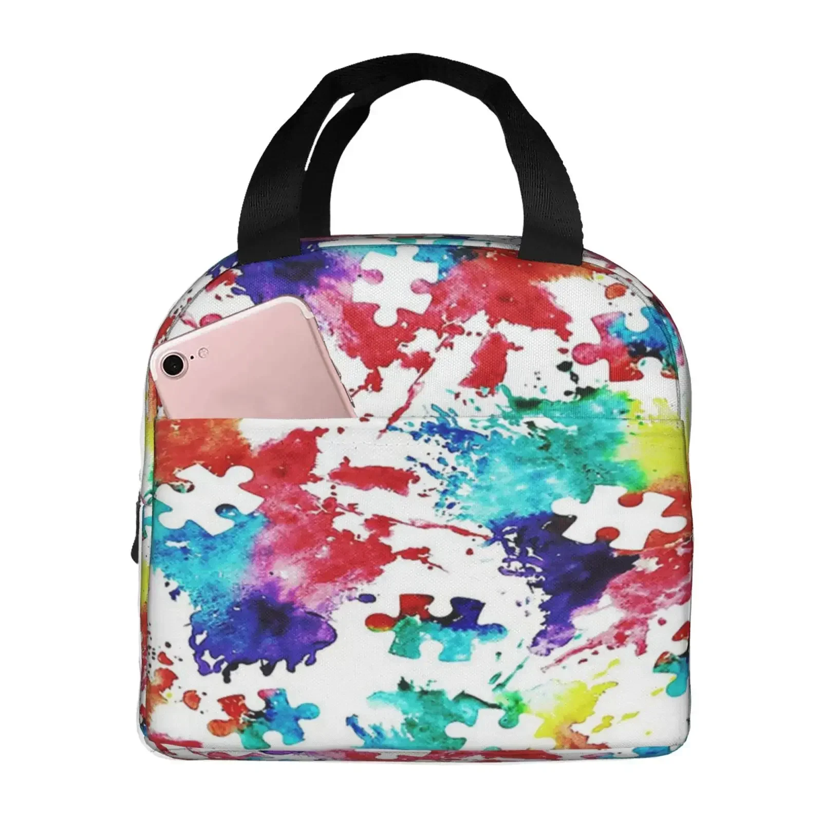 Autism Awareness Jigsaw Puzzle Lunch Bags Insulated Bento Box Lunch Tote Leakproof Picnic Bags Thermal Bag For Woman Girl School