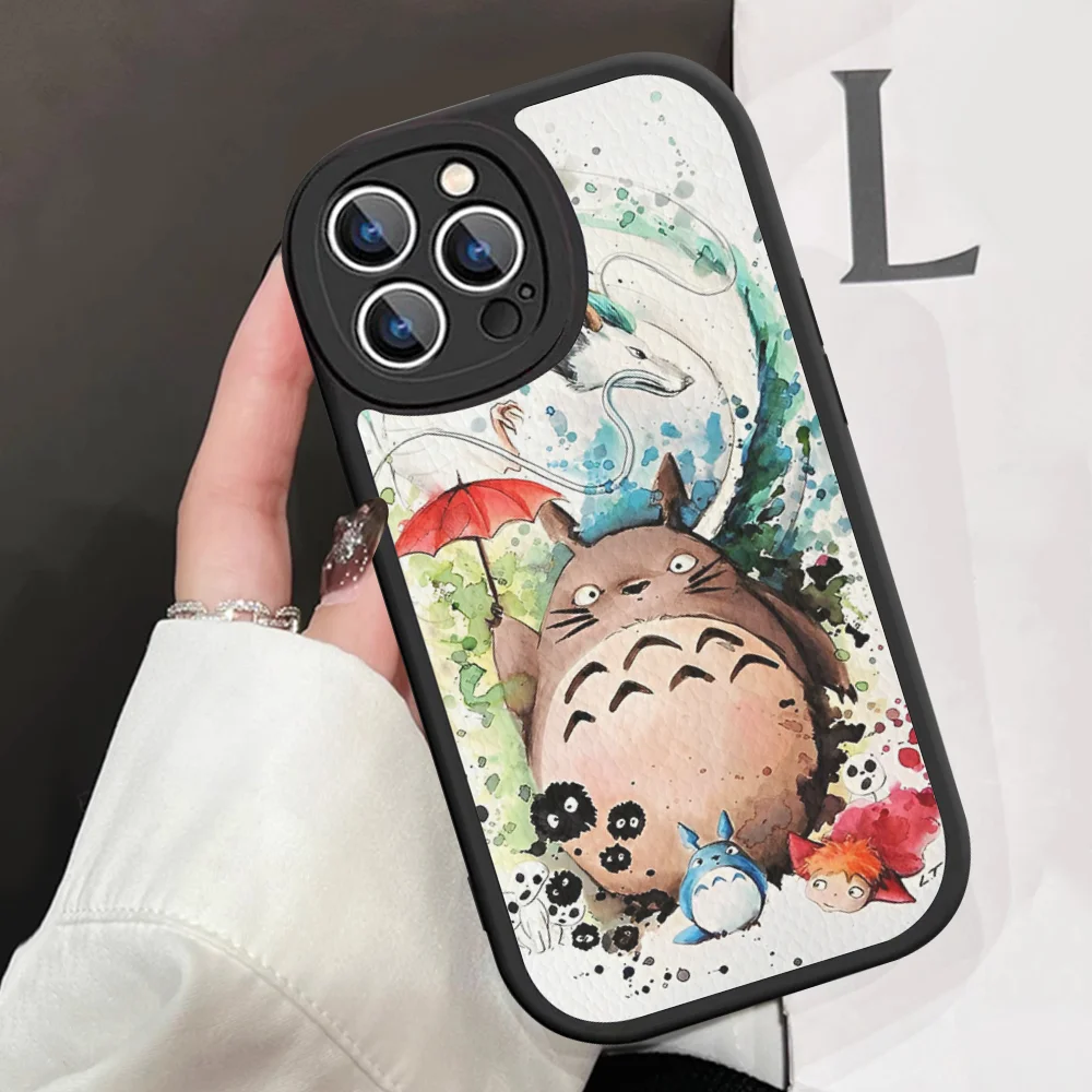 Japan Anime Totoro Phone Case Hard Leather For IPhone 16 15 14 13 12 Mini 11 14 Pro Max Xs X Xr 7 8 Plus Fundas