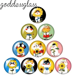 Sunflower Cat Cartoon Lovely  10pcs 12mm/18mm/20mm/25mm Round photo glass cabochon demo flat back Making findings