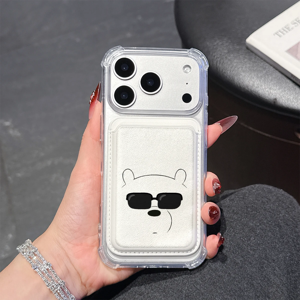 Cool Bear with Sunglasses Phone Case For iPhone 17 16 15 14 13 Pro Max Plus Wallet Pocket Transparent Soft for Magnetic Phone