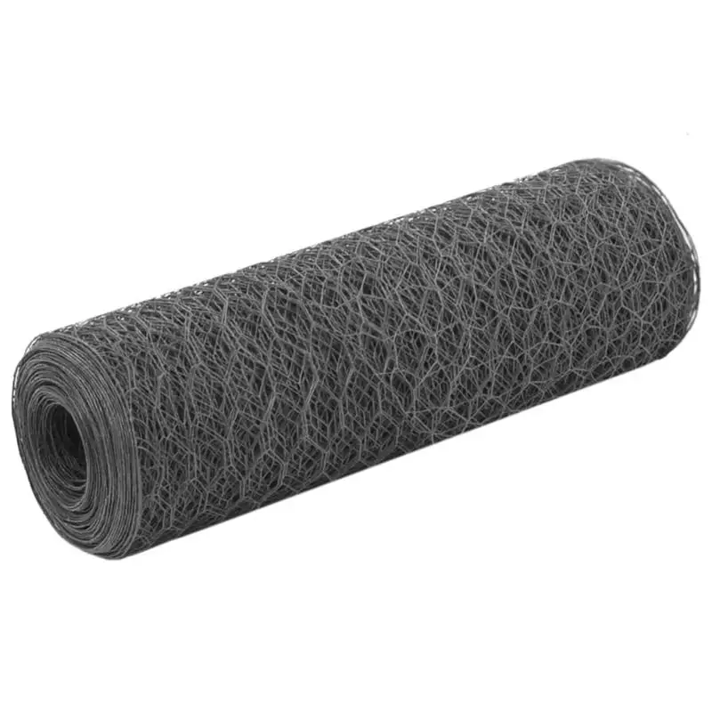 Clôture en fil d'acier avec revêtement PVC 25x0,5 m, gris, résistante à la rouille, pour jardin, cour, ferme, pelouse, protection des animaux domestiques, du bétail et des plantes, protection des limites de terrain.