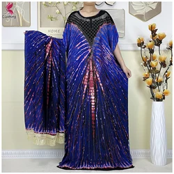 Nowa muzułmańska bawełniana sukienka Dubai Summer Women Short Sleeve Loose Maxi Robe Femme African Islam Printing Floral Abaya With Big Scarf