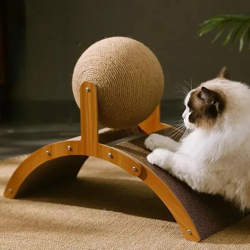 2 In 1, Cat Scratching Ball Wooden Cat Scratcher, Natural Sisal Scratch Board Scratching Column, Wear-Resistant Paw Wood Scraper