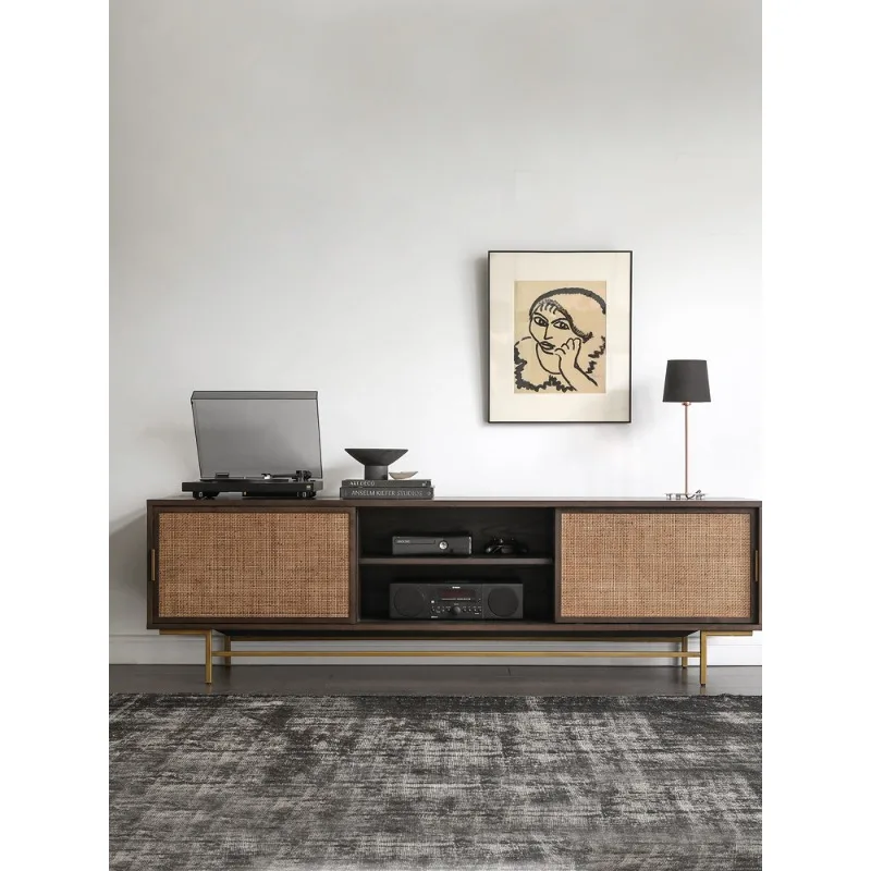 Nordic Rattan TV , Small Apartment, Living Room, Second-hand Retro Storage Cabinet, Floor Cabinet, Rattan Audio-visual