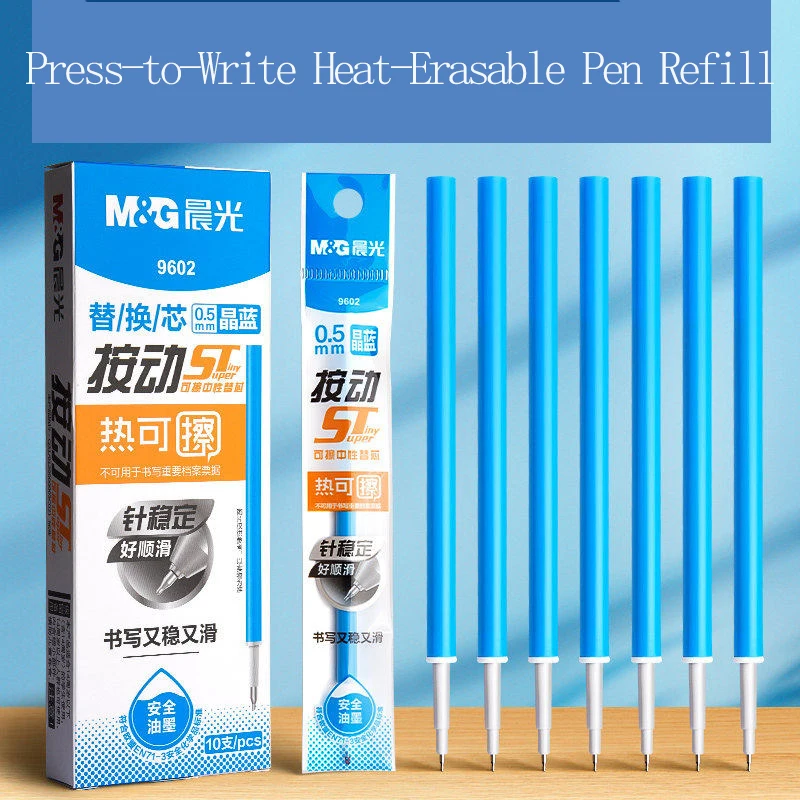 M&G Hot Erase Pen Refill 0.5mm St Nib Push Refill for Students And Office Use Black/Crystal Blue Ideal for Erasable Writing