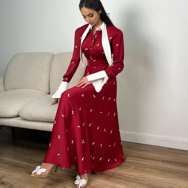 Vestido largo Vintage con corsé para mujer, vestido largo elegante de satén con manga larga y botones, vestido fluido de hada, vestido camisero modesto