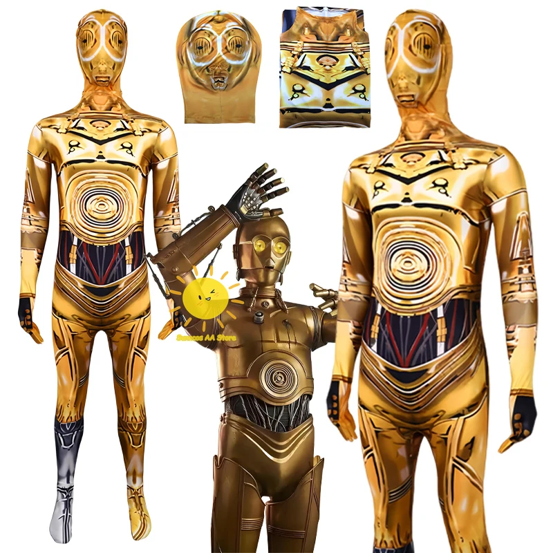 

BEAST KINGDOM See-Threepio костюмы для косплея Звездные войны косплей желтые комбинезоны маска C-3PO костюмы Хэллоуин карнавал Cos взрослые мужчины