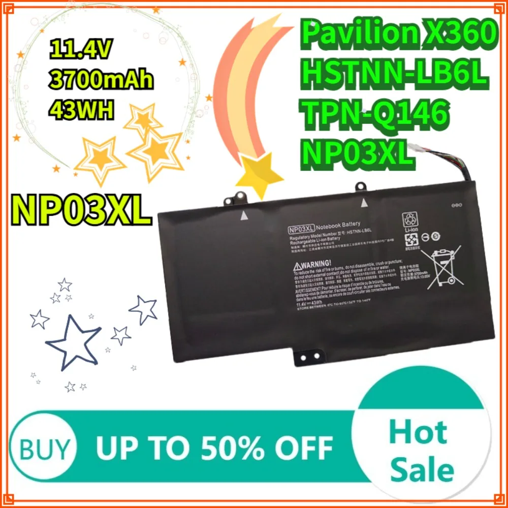 

Аккумулятор 11.4V 3700mAh 43WH NP03XL для ноутбука HP Pavilion X360 HSTNN-LB6L TPN-Q146 NP03XL