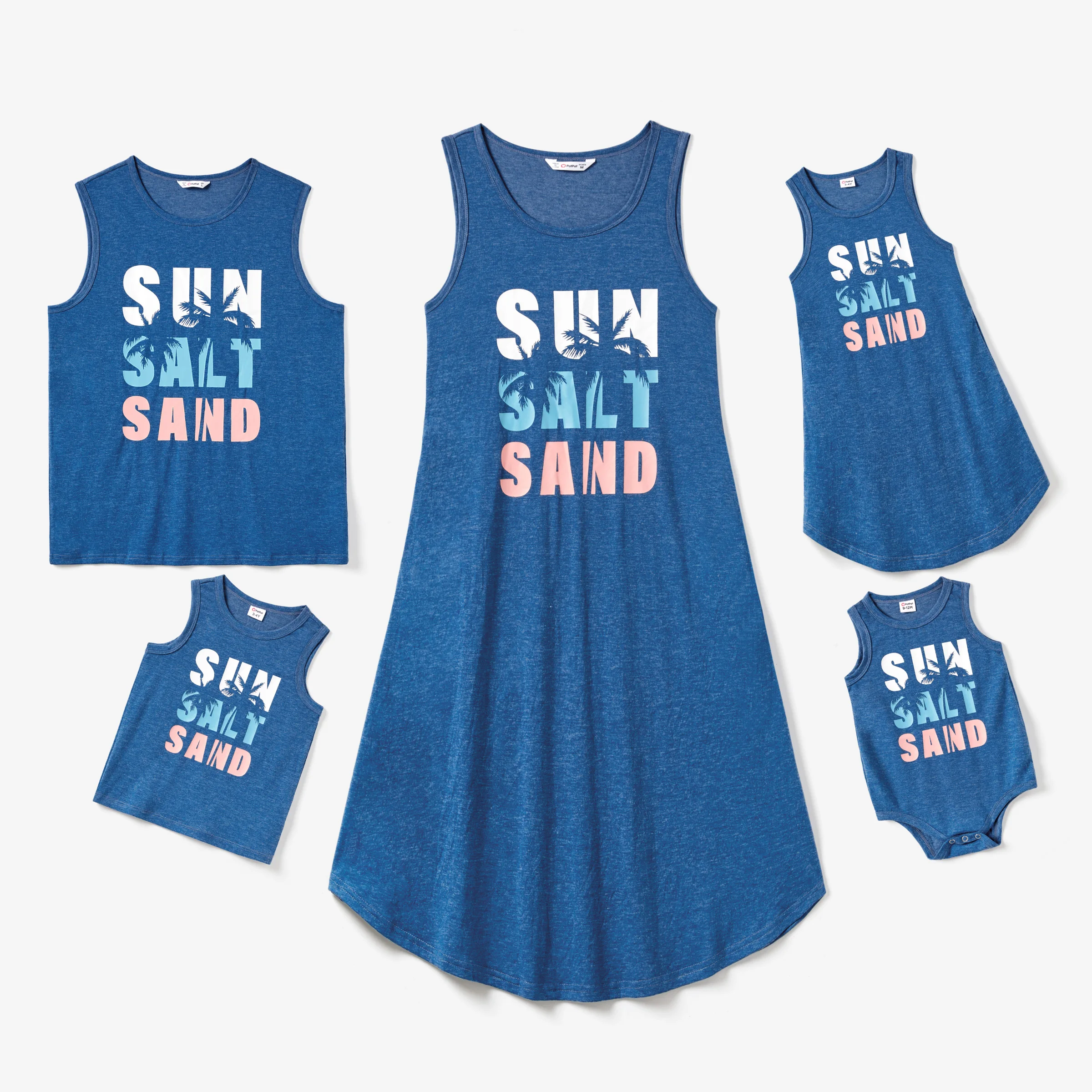 

PatPat Family Matching Blue Beach Tank Top and Flowy A-Line Tank Dress with Pocket Sets